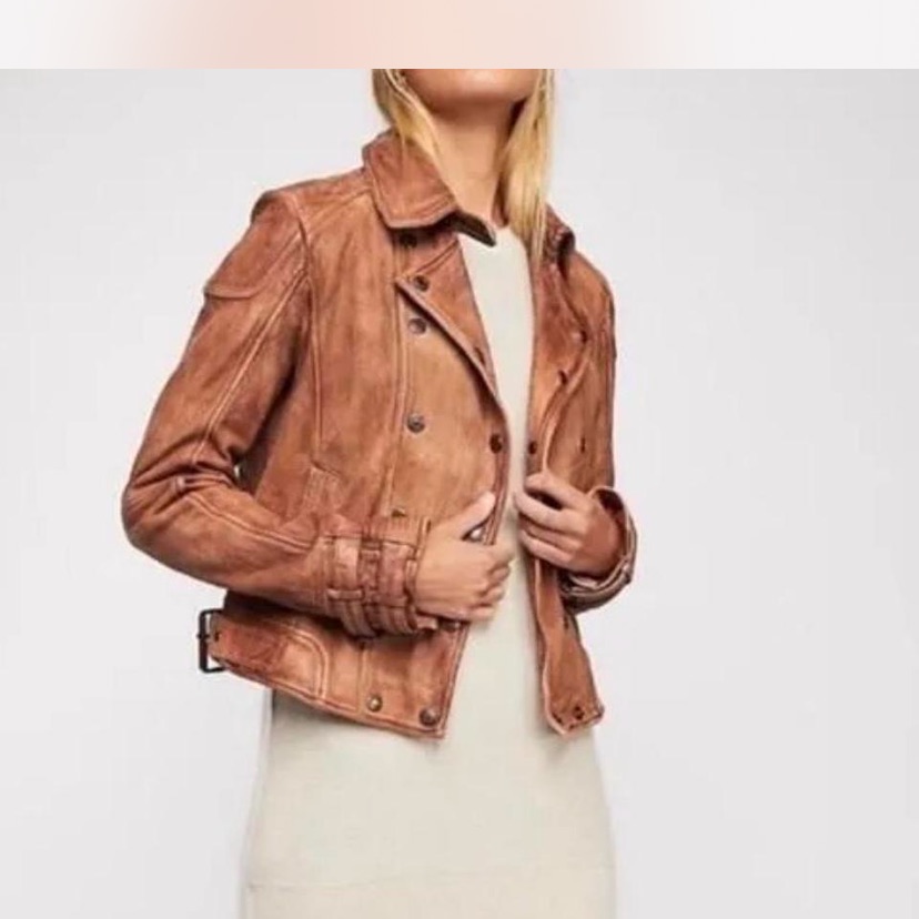 Nwot Free People Avis Moto Lambskin Jacket, Sand And Sable Color